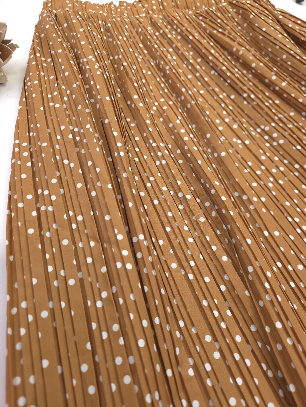 Pleated Polka Dot Midi Skirt - Brown Sz M - Picture 6 of 13